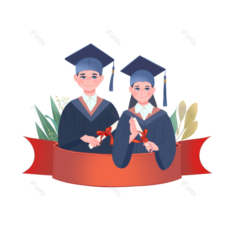 卡通图片,毕业季元素,博士帽PNG,学生免抠素材
